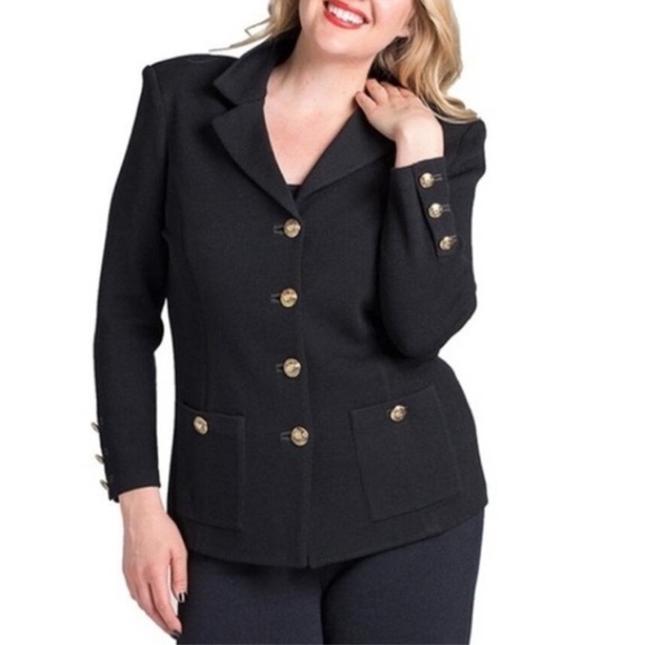 ST. JOHN Basics Santana Knit Button Front Blazer Jacket Black w/ Gold Buttons 10 - Picture 11 of 15